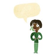 cartoon woman sticking out tongue with speech bubble