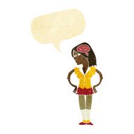 cartoon intelligent woman with speech bubble