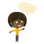 cartoon happy girl waving with speech bubble