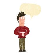 cartoon nervous man with speech bubble N12