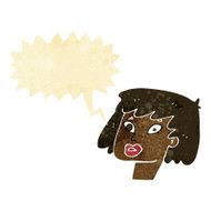 cartoon pretty female face with speech bubble N9