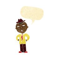 cartoon man wearing hat with speech bubble