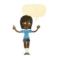 cartoon woman explaining idea with speech bubble