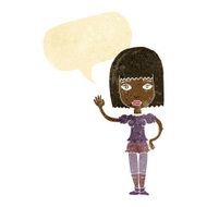 cartoon woman waving with speech bubble N19