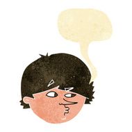 cartoon suspicious man with speech bubble N4