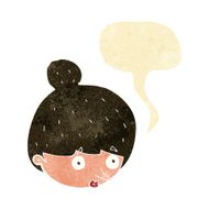 cartoon surprised woman&#039;s face with speech bubble N2