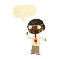cartoon school boy with speech bubble
