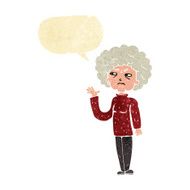 cartoon annoyed old woman waving with speech bubble N2