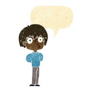 cartoon impressed boy with speech bubble