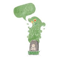 cartoon ghost rising from grave with speech bubble N5