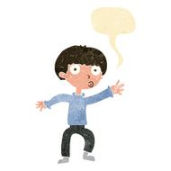 cartoon boy waving warning with speech bubble N2