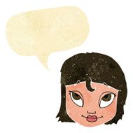 cartoon woman smiling with speech bubble N2