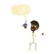 cartoon happy scientist with speech bubble