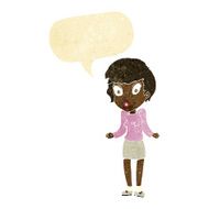 cartoon woman shrugging shoulders with speech bubble N30