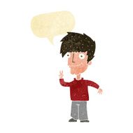 cartoon man giving peace sign with speech bubble N4