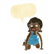 cartoon woman on all fours with speech bubble