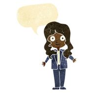 cartoon friendly business woman with speech bubble