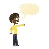 cartoon grinning boy pointing with speech bubble