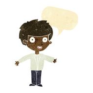 Cartoon happy boy with speech bubble N10