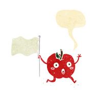 cartoon funny apple with flag speech bubble