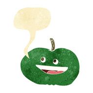 cartoon happy apple with speech bubble