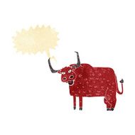 cartoon hairy cow with speech bubble