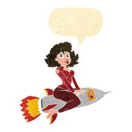 cartoon army pin up girl riding missile with speech bubble N2