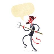 cartoon devil with pitchfork speech bubble N3