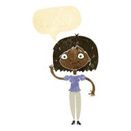 cartoon woman waving with speech bubble N20