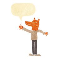 cartoon waving fox with speech bubble N2