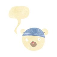 cartoon polar bear cub wearing hat with speech bubble