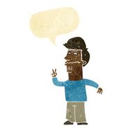 cartoon man giving peace sign with speech bubble N5