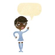 cartoon pretty woman waving with speech bubble N5