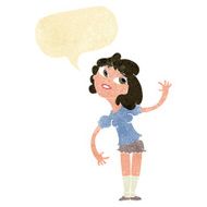 cartoon woman waving with speech bubble N21