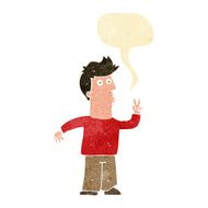 cartoon man giving peace sign with speech bubble N6