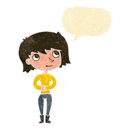 cartoon friendly woman with speech bubble N9