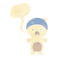 cartoon cute polar bear in hat with speech bubble