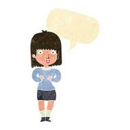 cartoon shocked woman with speech bubble N12