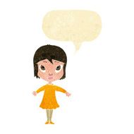 cartoon girl in dress with speech bubble N2