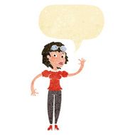 cartoon pilot woman waving with speech bubble N2