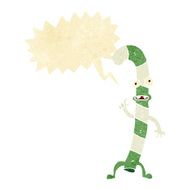 cartoon dancing christmas candy cane with speech bubble