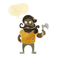 cartoon lumberjack with axe speech bubble