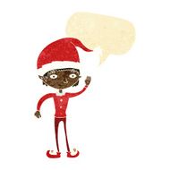 cartoon waving christmas elf with speech bubble