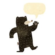 cartoon waving black bear with speech bubble N7