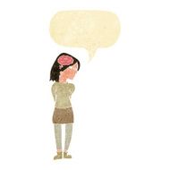 cartoon brainy woman with speech bubble N2