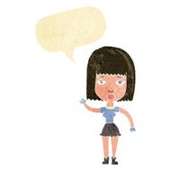 cartoon waving woman with speech bubble N15
