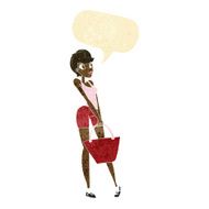 cartoon attractive woman shopping with speech bubble