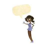 cartoon woman at party with speech bubble N2
