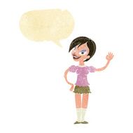 cartoon waving woman with speech bubble N16