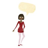 cartoon woman in dress with speech bubble N3